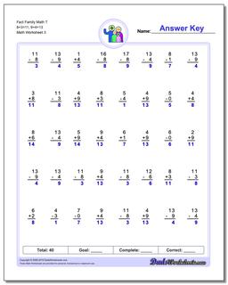 Fact Family Math T 8+3=11, 9+4=13 Worksheet