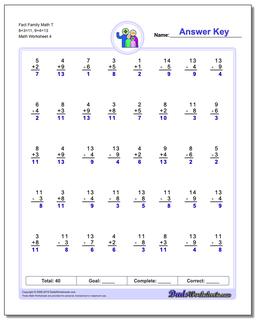 Fact Family Math T 8+3=11, 9+4=13 Worksheet