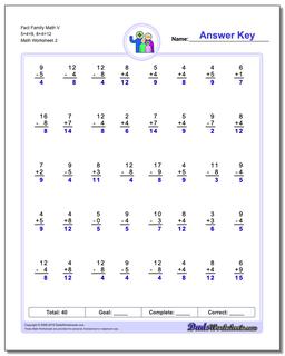Fact Family Math V 5+4=9, 8+4=12 /worksheets/fact-family-math.html Worksheet
