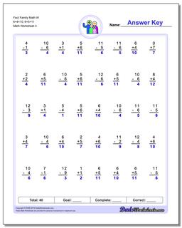 Fact Family Math W 6+4=10, 6+5=11 Worksheet