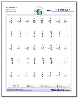 Fact Family Math W 6+4=10, 6+5=11 Worksheet