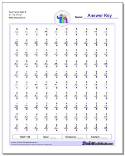 Fact Family Math B 4+1=5, 1+1=2 Worksheet