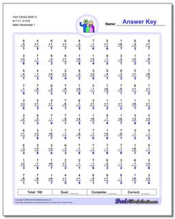 Fact Family Worksheet Math D 6+1=7, 3+3=6