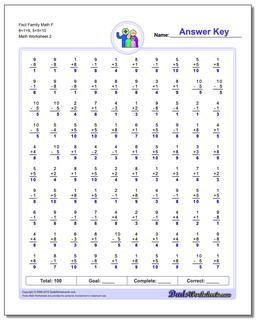 Fact Family Math F 8+1=9, 5+5=10 /worksheets/fact-family-math.html Worksheet