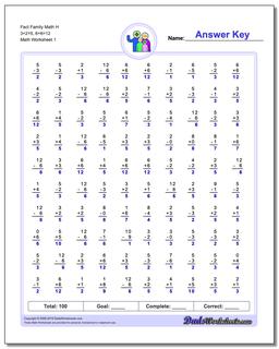 Fact Family Worksheet Math H 3+2=5, 6+6=12