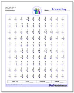 Fact Family Math H 3+2=5, 6+6=12 Worksheet