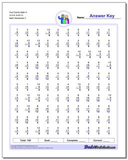 Fact Family Math H 3+2=5, 6+6=12 Worksheet