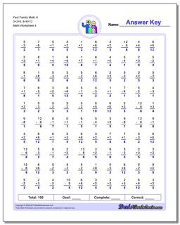 Fact Family Math H 3+2=5, 6+6=12 Worksheet