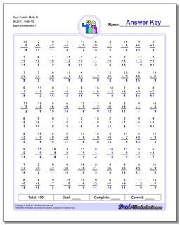 Fact Family Worksheet Math N 9+2=11, 9+6=15