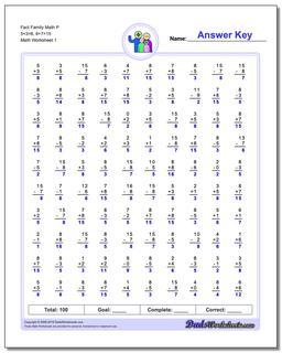 Fact Family Worksheet Math P 5+3=8, 8+7=15