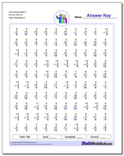 Fact Family Math R 6+3=9, 9+5=14 Worksheet