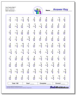 Fact Family Worksheet Math T 8+3=11, 9+4=13