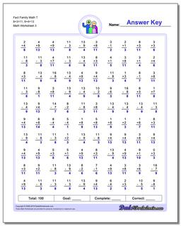 Fact Family Math T 8+3=11, 9+4=13 Worksheet