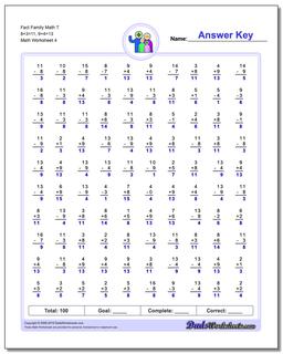 Fact Family Math T 8+3=11, 9+4=13 Worksheet