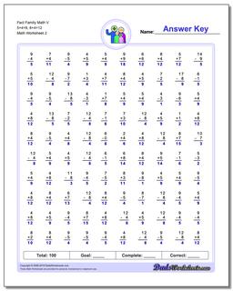 Fact Family Math V 5+4=9, 8+4=12 /worksheets/fact-family-math.html Worksheet