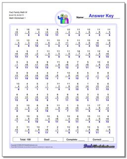 Fact Family Worksheet Math W 6+4=10, 6+5=11