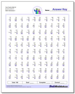 Fact Family Math W 6+4=10, 6+5=11 Worksheet