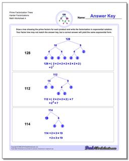 Prime Factorization Trees Harder Factorizations Worksheet