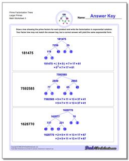Prime Factorization Trees Larger Primes Worksheet