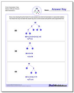 Prime Factorization Trees Medium Difficulty Products Worksheet