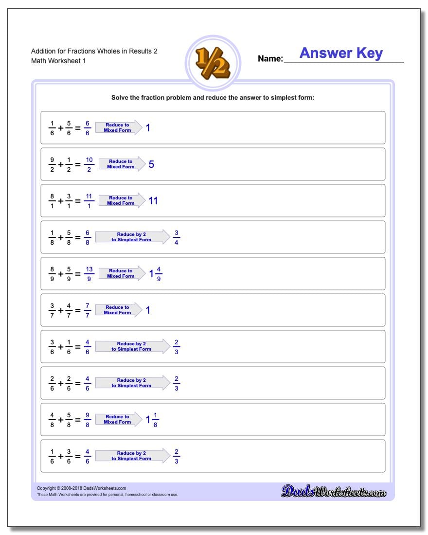 Adding Fractions with Mixed Fraction Answers