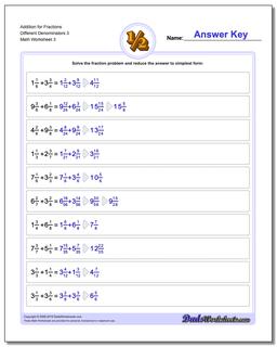 Addition Worksheet for Fraction Worksheets Different Denominators 3 