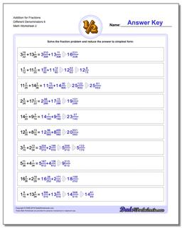 Addition Worksheet for Fraction Worksheets Different Denominators 6 /worksheets/fraction-addition.html