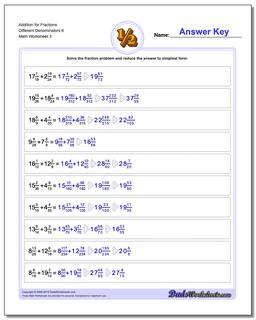 Addition Worksheet for Fraction Worksheets Different Denominators 6