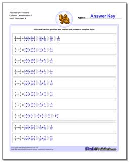 Addition Worksheet for Fraction Worksheets Different Denominators 1