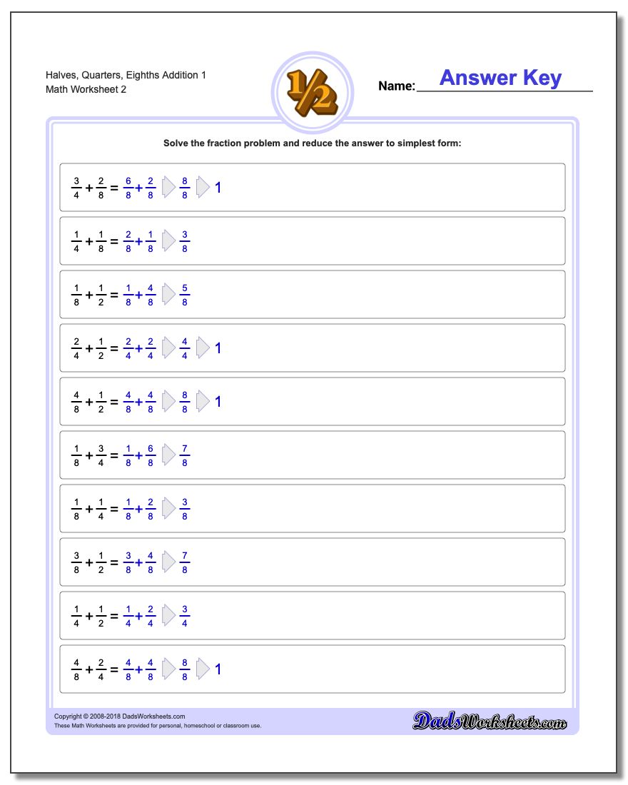 Adding Halves, Quarters, Eighths