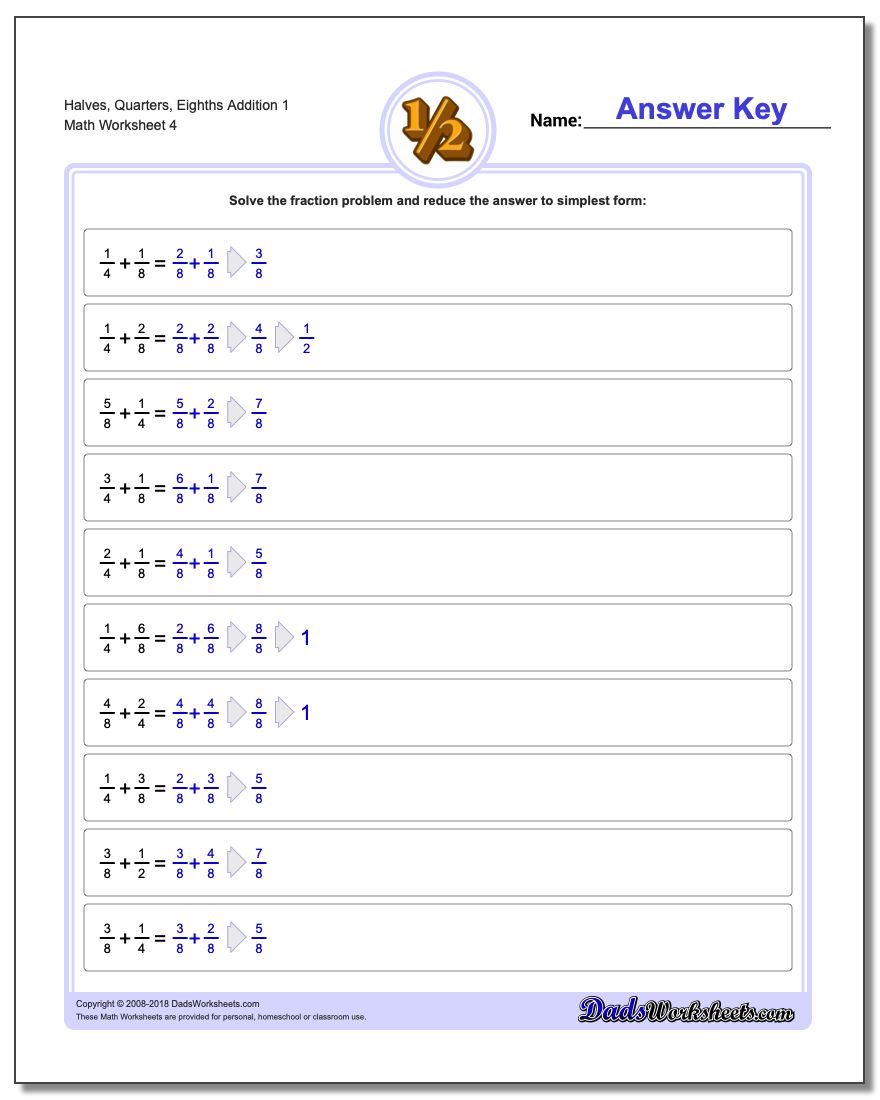 Adding Halves, Quarters, Eighths