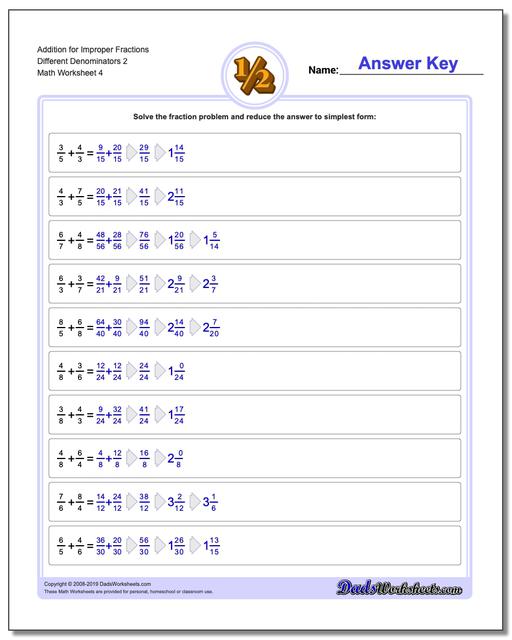 Adding Improper Fractions with Unlike Denominators