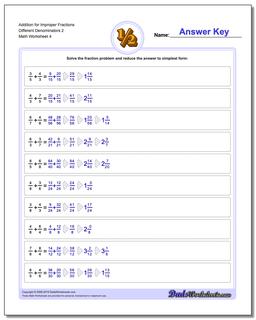 Addition Worksheet for Improper Fraction Worksheets Different Denominators 2 