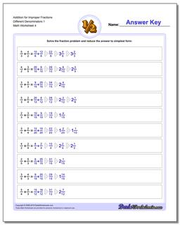 Addition Worksheet for Improper Fraction Worksheets Different Denominators 1