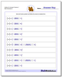 Addition Worksheet for Improper Fraction Worksheets 1 