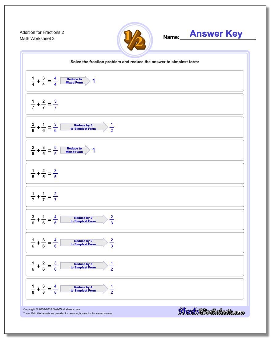Addition Worksheet for Fraction Worksheets 2