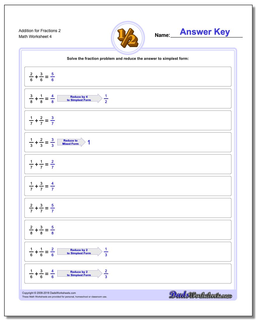 Addition Worksheet for Fraction Worksheets 2
