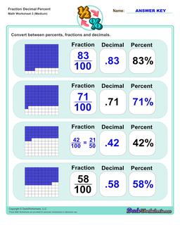 Fraction Decimal Percent Medium Worksheet 3