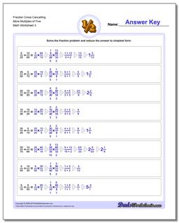 Fraction Worksheet Cross Cancelling More Multiples of Five