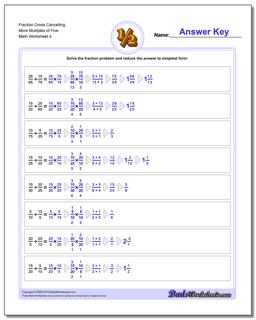 Fraction Worksheet Cross Cancelling More Multiples of Five