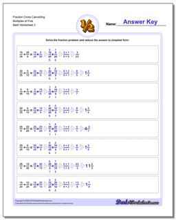 Fraction Worksheet Cross Cancelling Multiples of Five