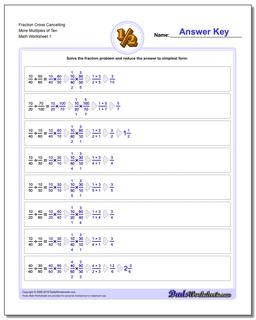 Fraction Worksheet Cross Cancelling More Multiples of Ten Dividing Fractions