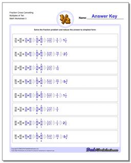 Fraction Worksheet Cross Cancelling Multiples of Ten