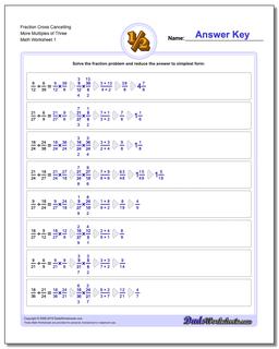 Fraction Worksheet Cross Cancelling More Multiples of Three Dividing Fractions