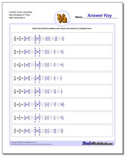 Fraction Worksheet Cross Cancelling More Multiples of Three