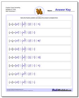 Fraction Worksheet Cross Cancelling Multiples of Three Dividing Fractions