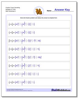 Fraction Worksheet Cross Cancelling Multiples of Three