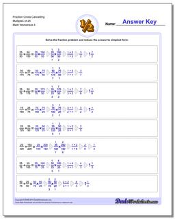 Fraction Worksheet Cross Cancelling Multiples of 25