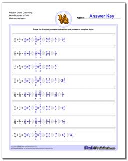 Fraction Worksheet Cross Cancelling More Multiples of Two