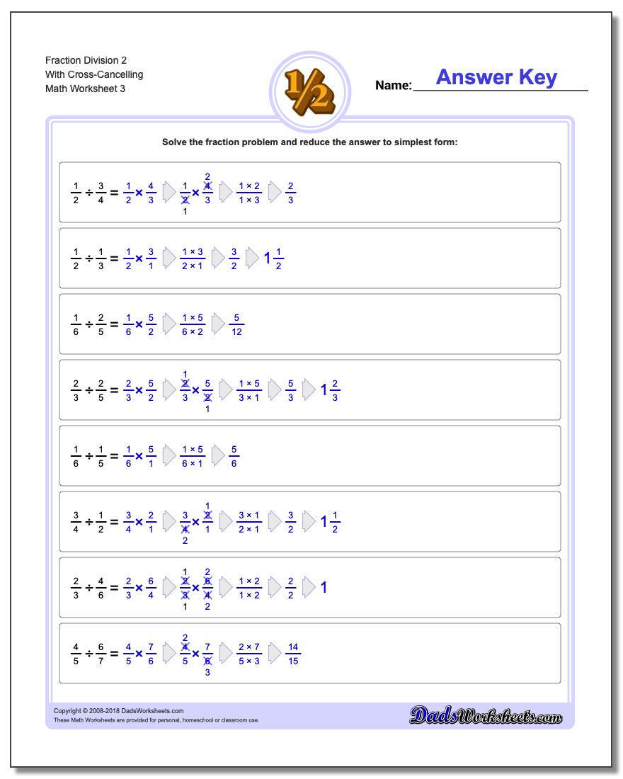Fraction Worksheet Division Worksheet 2 With Cross-Cancelling